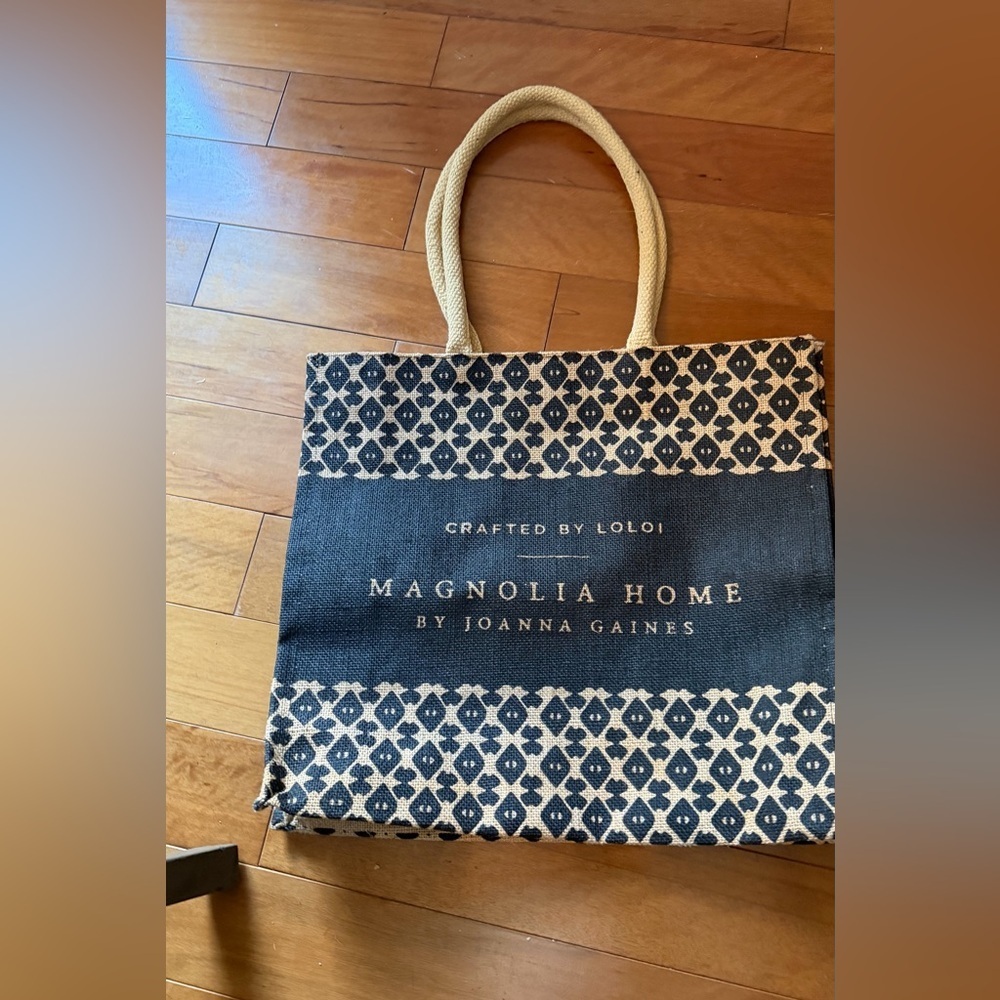 Magnolia Home by Joanna Gaines burlap tote bag crafted by Loloi